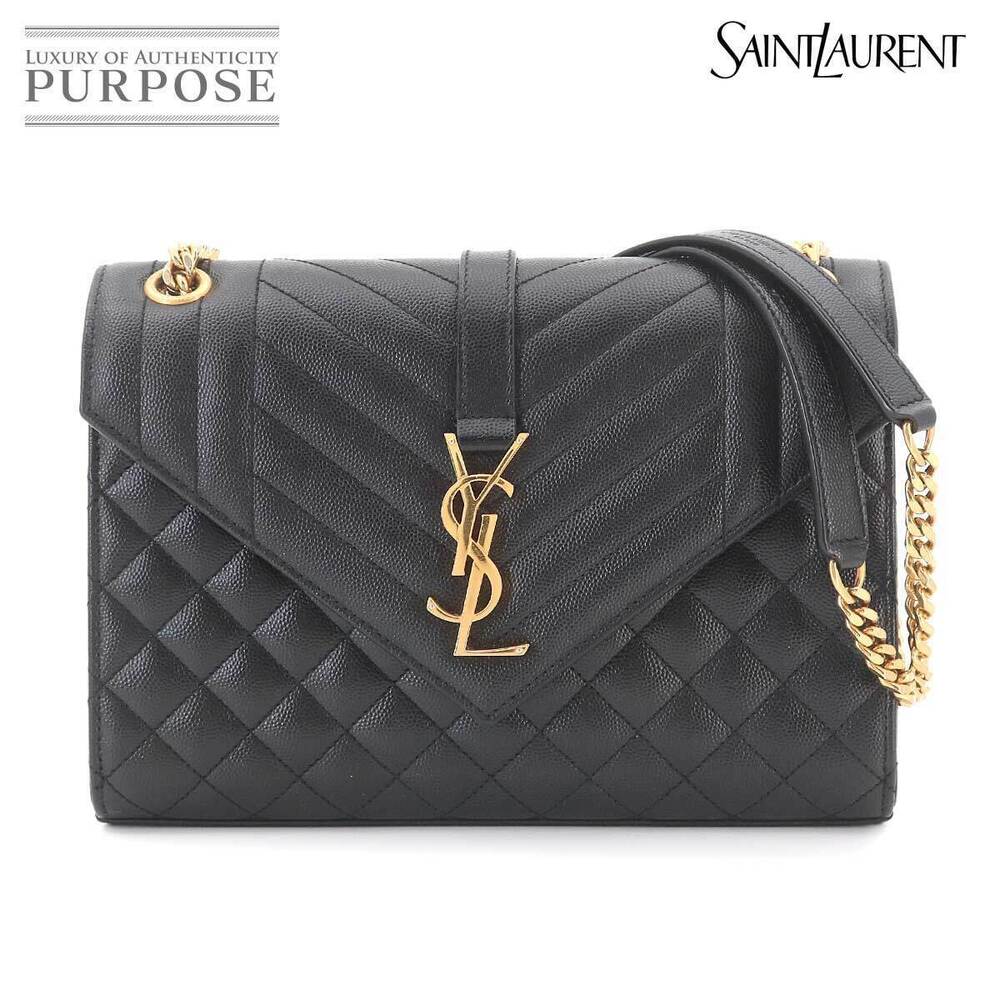 Saint Laurent Envelope Chain Leather Shoulder Bag Black